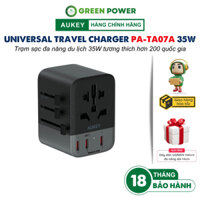 Bộ sạc đa năng nhiều cổng AUKEY PA-TA07A Hổ trợ PD 35W 2 USB A + 3 Type C, AC - 2500W tương thích 150 Quốc gia