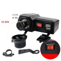 Bộ sạc điện thoại 2 cổng usb kèm tẩu cho xe máy ô tô có đèn led tín hiệu MLD-3198
