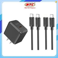 Bộ sạc Hoco CS15 chân dẹp, Type-C PD 30W kèm cáp C to C hoặc C to Lightning (Đen)