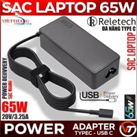 Bộ sạc Laptop Reletech 65W USB-C Type-C PD Sạc Nhanh đa năng cho Laptop nguồn Type C chân cắm US
