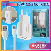 BỘ SẠC NHANH 2 CỔNG CHÂN MICRO USB | Remax Rp U22 Kèm Cáp Micro Usb | 42005