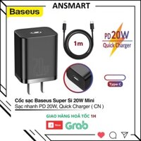 Bộ sạc nhanh 20W USB Type C Baseus Super SI Quick Charger QC3.0 PD cho iPhone [Củ Sạc 20W + Cáp Sạc 20W]