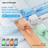 BỘ SẠC NHANH 20W WEKOME WP-U129 CHO IPHONE 11 12 13 {CÓC SẠC 2 CỔNG 1 CỔNG USB + 1 CỔNG TYPE C KÈM CÁP SẠC TYPE C RA IPH