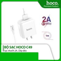 Bộ sạc nhanh 2A Hoco C49 chân dẹt kèm cáp USB to LN chất liệu nhựa TPE dài 1M