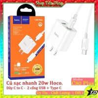 Bộ sạc nhanh HOCO C80 PLUS kèm dây sạc TYPE C to TYPE C, hỗ trợ sạc nhanh PD20W, củ sạc 2 cổng USB + TYPE C.