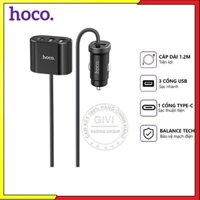 Bộ sạc nhanh Hoco Z35 trên xe hơi 3 cổng USB 3.0A, dài 1.2m, đầu Type-C, tương thích thiết bị Android