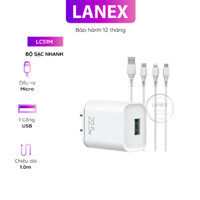 Bộ Sạc Nhanh Lanex Lc51m 1 Cổng Usb Micro Qc3.0 22.5w Dài 1.0m