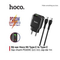 Bộ sạc nhanh PD20W Hoco N5 chuôi tròn kèm cáp sạc Type-C to Type-C dài 1M dành cho Android