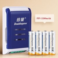Bộ Sạc nhanh Pin AA, AAA K209 Doublepow Tự ngắt Màn Hình LCD Tặng kèm 4 pin sạc AA 3200mAh