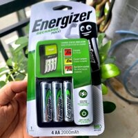 Bộ Sạc Nhanh Tự Ngắt Energizer Kèm 4 Pin AA 2000mah CHVCM4 Chính Hãng dùng cho micro không dây, máy ảnh, đồng hồ