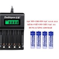 Bộ Sạc Pin AA Và AAA Có Màn Hình LCD Báo Dung Lượng Dùng Kèm 4 Viên Pin Tiểu Sạc AA Dung Lượng 1200 mAh