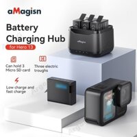 Bộ sạc pin aMagicsn cho trung tâm sạc pin 3 kênh GoPro Hero 13 với khe lưu trữ Micro SD Go Pro 13 Phụ kiện