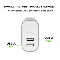 Bộ sạc Pin Belkin 2 USB-A Home Charger 4.8A/24W F7U049DQSLV