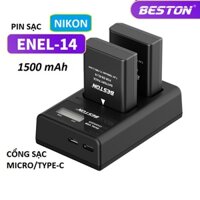 Bộ Sạc Pin BESTON EN-EL14 1500mAh Dùng Cho Máy Ảnh Nikon D3100 D3200 D3300 D3400 D5100 D5200 D5300 D5500 D5600 P7000