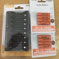 Bộ sạc pin tiểu 8 cổng 1.5V, pin sạc AA AAA BESTON 1.5V chính hãng pin lithium hàng cao cấp - sạc 8 pin AAA1200