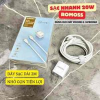 Bộ sạc Romoss sạc nhanh 20w mini dây sạc dài 2m chống đứt dùng cho iphone 8-14promax bảo hành 6 tháng lỗi 1 đổii 1