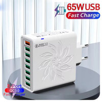 Bộ sạc siêu nhanh 65W 8 USB-A - Bộ chuyển đổi tường đa USB Sạc nhanh - Bộ chuyển đổi phích cắm du lịch EU / US / KR - Bộ sạc Type C PD USB QC 3.0 - Bộ sạc nhanh điện thoại đa chức năng