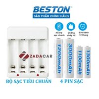 Bộ sạc tiêu chuẩn kèm 4 pin sạc BESTON AA 3000 mAh / AA 1200 mAh / AAA 1300 mAh / AAA 1100 mAh