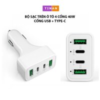 Bộ Sạc Trên Ô Tô 4 Cổng 40W, Đầu USB, TypeC, Sạc PD, QC 3.0, K26