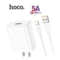 Bộ sạc Vooc Hoco DC19 chuôi dẹt 1 cổng USB sạc nhanh 5A/22.5W kèm dây cáp Type-C dài 1M