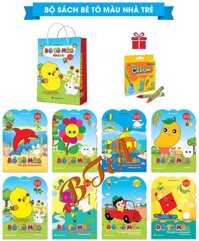 Bộ Sách Bé Tô Màu Nhà Trẻ Dành Cho Trẻ Mầm Non Song Ngữ Việt Anh Bộ 8 cuốn - Tặng kèm bộ bút sáp 10 màu - Shop sách online Bùi Thị Anh
