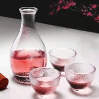 Bộ Sake Phong Cách Nhật Bản Bình Sake Thủy Tinh Trong Suốt Cốc Nhỏ Sake Rượu Quả Mận Cốc Nhỏ Cốc Nhẹ Mờ
