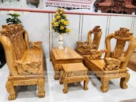 Bộ Salon Gỗ Gõ Đỏ Tay 14 Chạm Nghê Cao Cấp - SL3019