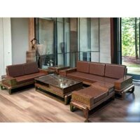 BỘ SALON GỖ SỒI NỆM DA CAO CẤP