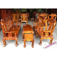 Bộ salon tay 8 gỗ xoan đào, mặt gỗ gõ đỏ SA002