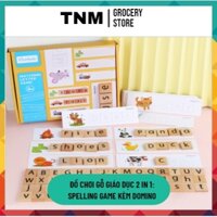 Bộ sản phẩm 2 in 1Thẻ học flashcard và chữ gỗ cao cấp kèm Domino - Đồ chơi gỗ cho bé - Đồ chơi xếp chữ cái tiếng Anh - L