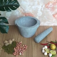 bộ sản phẩm cối chày đá xanh nguyên khối đường kính 16cm