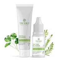 Bộ sản phẩm dành cho da mụn Truesky gồm 1 tinh chất chấm mụn tràm trà 10ml  1 gel rửa mặt ngừa mụn rau má 50g