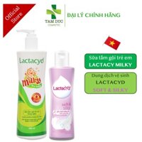 Bộ sản phẩm dung dịch vệ sinh Phụ nữ Lactacyd Soft & Silky 250ml + Sữa tắm gội trẻ em Lactacyd Milky 500ml