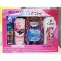 Bộ sản phẩm dưỡng thể, sữa tắm, gel cạo râu Gillette Venus & Olay