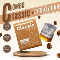 Bộ Sản Phẩm Gồm 1 Gói Cà Phê Sạch Classic Pha Phin Rang Xay Nguyên Chất - 1 Ly Thủy Tinh - Gói 260g Robusta Coffee