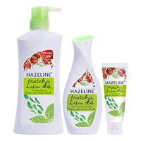 Bộ sản phẩm Hazeline matcha lựu đỏ (Sữa tắm 900g + dưỡng thể 230ml + rửa mặt 100g)