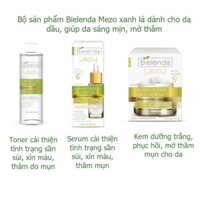 Bộ sản phẩm kem dưỡng, serum, toner Mezo xanh lá Bielenda cho da dầu mụn giúp da căng bóng, mịn màng