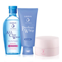 Bộ sản phẩm Senka dưỡng da trắng hồng sáng mịn Nước tẩy trang White 230ml SRM Senka Perfect Whip 120g Kem trắng da ban đêm Senka 50g