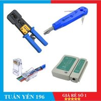 Bộ sản phẩm thi công hệ thống mạng Kìm bấm mạng, Tool nhấn mạng âm tường, Hộp test dây mạng, 100 Hạt mạng JR45