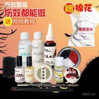 Bộ sản phẩm trang điểm màng sáp da, máu giả, dầu plasma, sơn, đồ dùng Halloween, bộ hiệu ứng trang điểm cho khuôn mặt