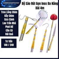 Bộ Sào Rút Inox 4m Đa Năng Gồm 6 Món Dùng Treo Lồng Chim, Bẫy Chim, Lau Trần Nhà, Phơi Đồ, Câu Cá, Cưa Cành, Hái Quả