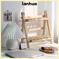 Bộ sắp xếp mặt bàn LANHUA, Kệ lưu trữ bằng gỗ gấp ổn định, Kệ văn phòng phẩm đa năng 2 lớp