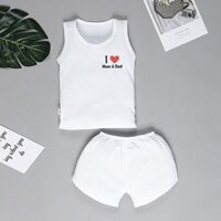 Bộ sát nách in chữ I LOVE MOM&DAD IQ Baby màu trắng