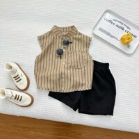 Bộ Sát Nách Kẻ Sọc Cho Bé, Bộ Quần Áo Ba Lỗ Chất Đũi Cực Mát Cho Bé Từ 7-27kg Hàng Cao Cấp JESSKIDS