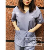 Bộ scrubs cổ tim Nữ cộc tay màu Ghi Xám - bộ quần áo cổ tim nữ cho bác sỹ, y tá, điều dưỡng, thẩm mỹ viện, spa