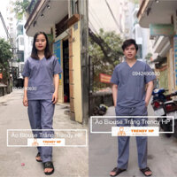 Bộ scrubs nam nữ - bộ quần áo blouse cổ tim nam nữ màu Ghi Xám