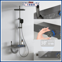 Bộ sen cây tắm đứng nóng lạnh INOX 304 cao cấp Fancy núm xoay có bảng điện tử hiển thị nhiệt độ và thời gian sang trọng