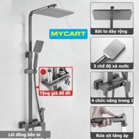 Bộ sen cây tắm đứng nóng lạnh, Bộ vòi hoa sen tắm đứng, Bộ sen vòi tắm 4 phím Xám Phủ Nano - Hàng Cao cấp