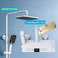 Bộ sen cây tắm đứng nóng lạnh, Vòi hoa sen, bộ sen vòi tắm LED 4 phím đàn Sơn tính điện Trắng Sứ - MẪU HOT 2023
