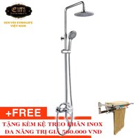 Bộ sen cây tắm đứng nóng lạnh  Eurolife EL-S901 (Trắng bạc) tặng kệ đa năng Inox EL-B1 LazadaMall